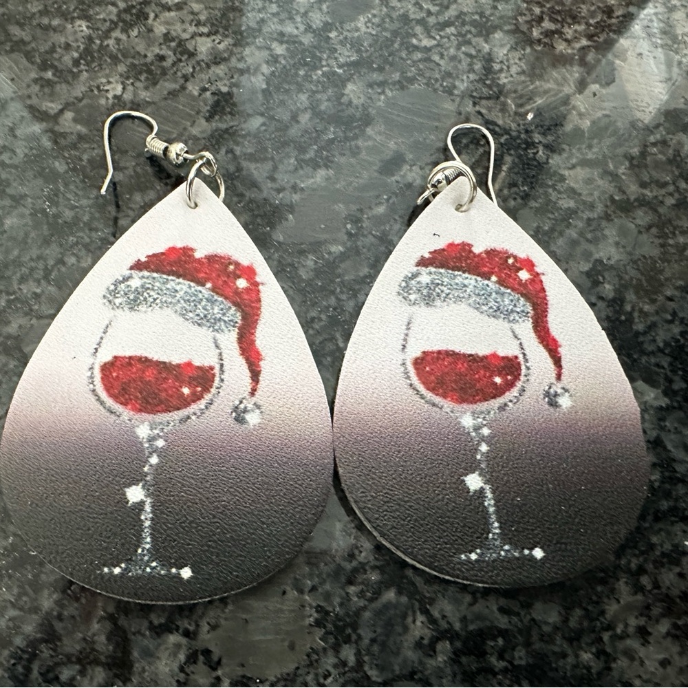 Wine party earrings, red gray, Christmas. Very lightweight